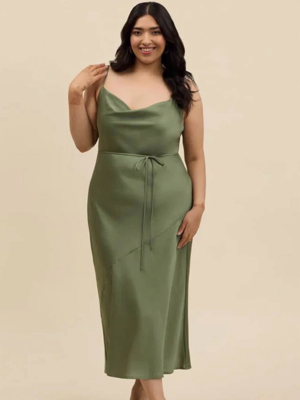 Park & Fifth Sage Green Midi Slip Bridesmaid “Waldorf” Dress